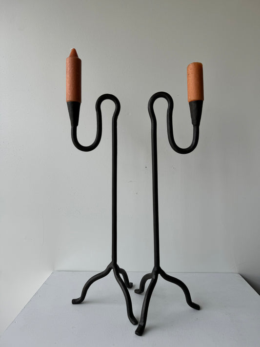 Pair of Curved Iron Candleholders